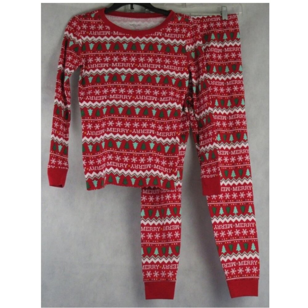 NWT Holiday Lane Kids Boys Girls Cotton 2-Piece Pajama Set, Red Christmas, 14
